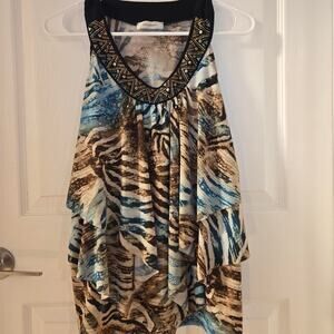 Dressbarn embellished animal print sleeveless